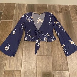 LA Hearts Floral Cropped Top with Bell Sleeves